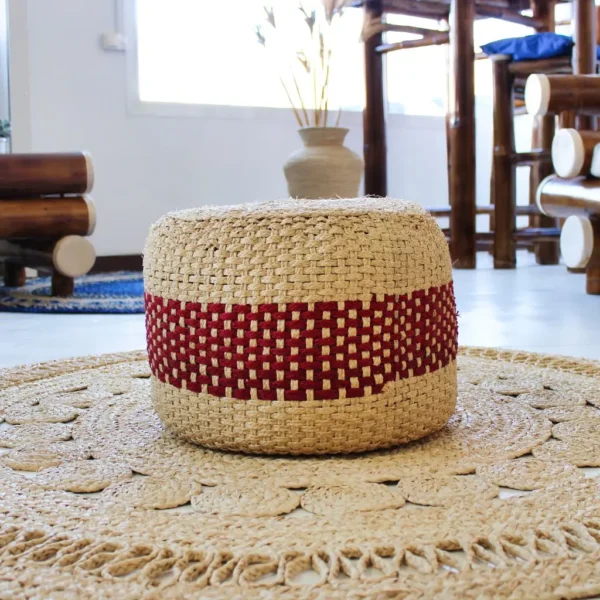 Petit pouf beige rouge