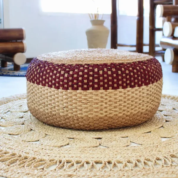 Grand pouf rouge & beige