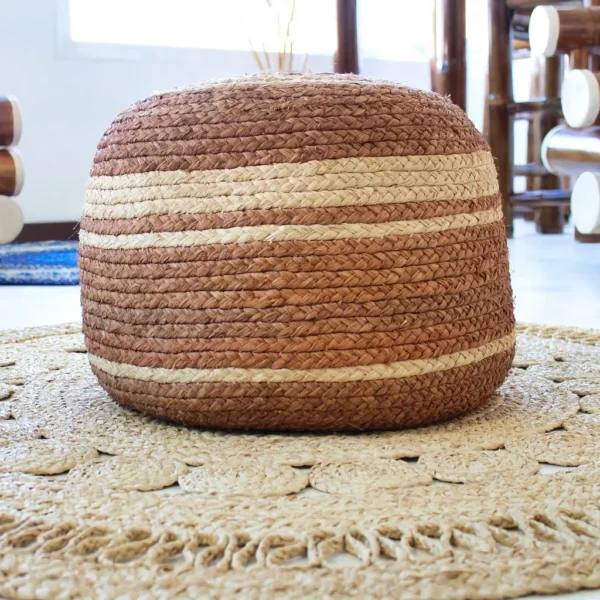 Moyen pouf beige & blanc