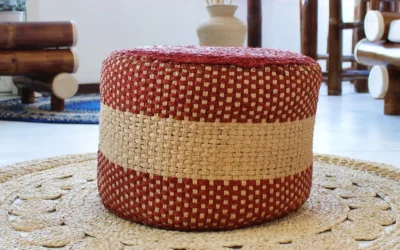 Moyen pouf rouge beige