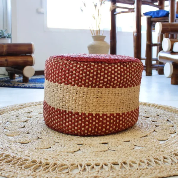 Moyen pouf rouge beige
